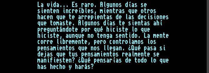Texto pixelado retro reflexionando sobre decisiones y pensamientos