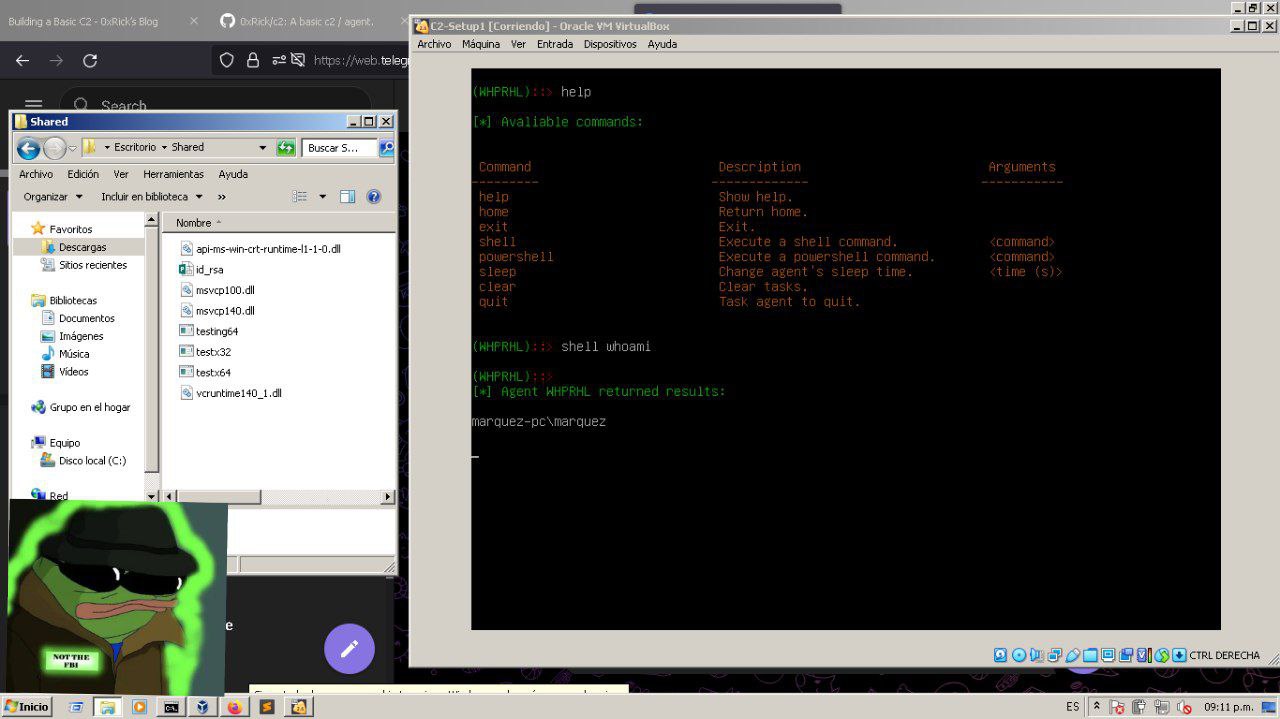 Máquina virtual C2-Setup1 con agente de comando y control en Windows