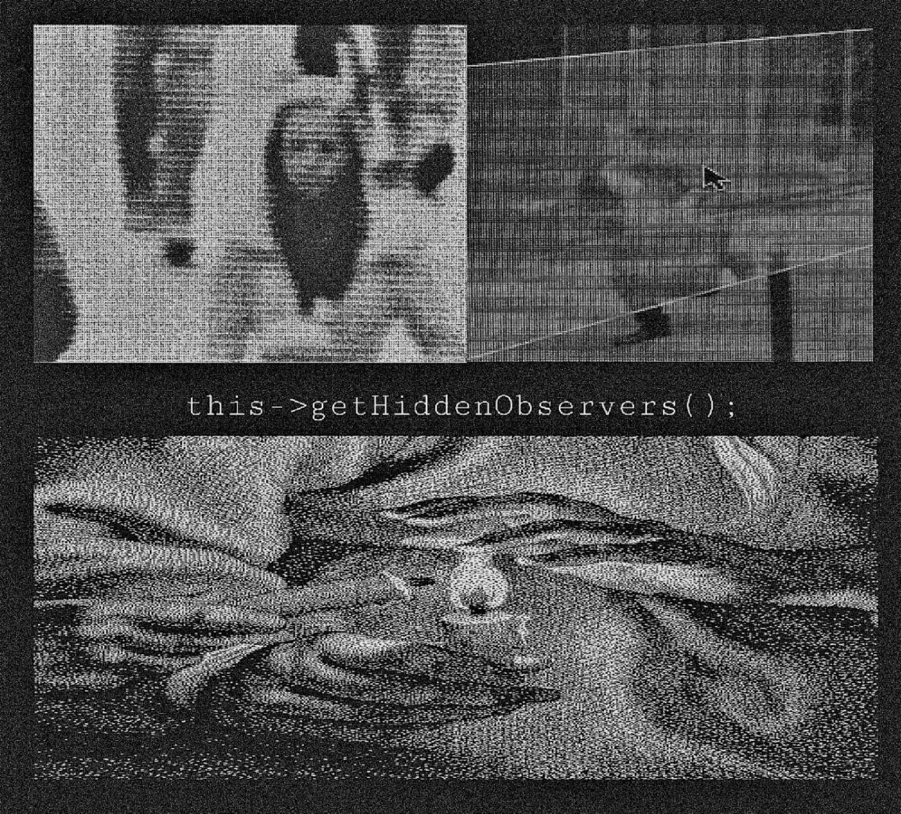 Collage glitch con vela y código getHiddenObservers