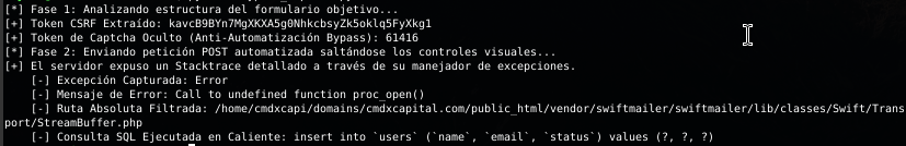 Salida de terminal del script PoC automatizado