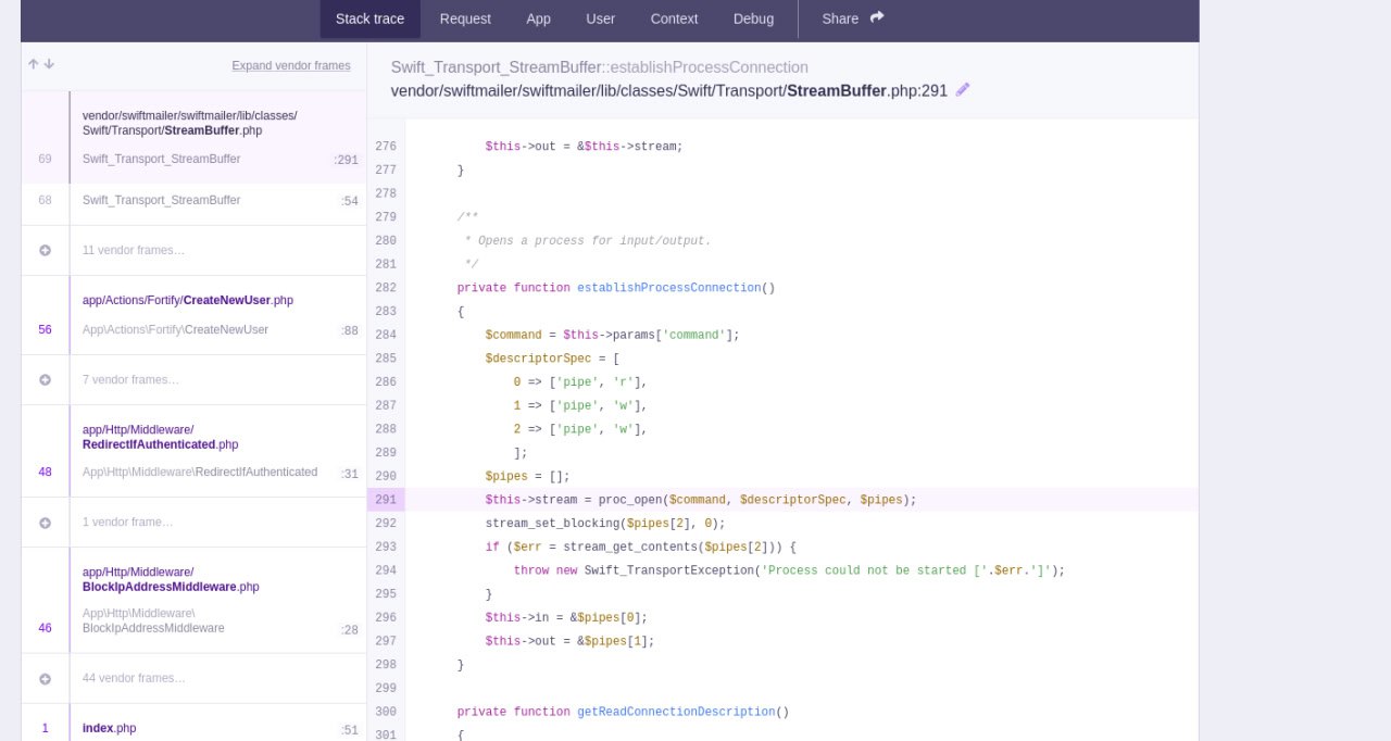Interfaz Ignition de Laravel expuesta en cmdxcapital.com
