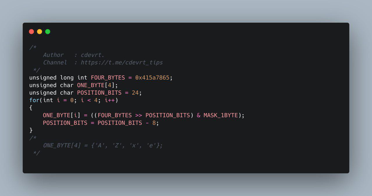 Código C: Implementación de máscaras y desplazamiento de bits