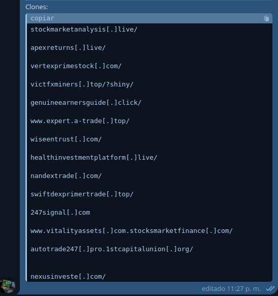 Listado defanged de dominios fraudulentos de la campaña