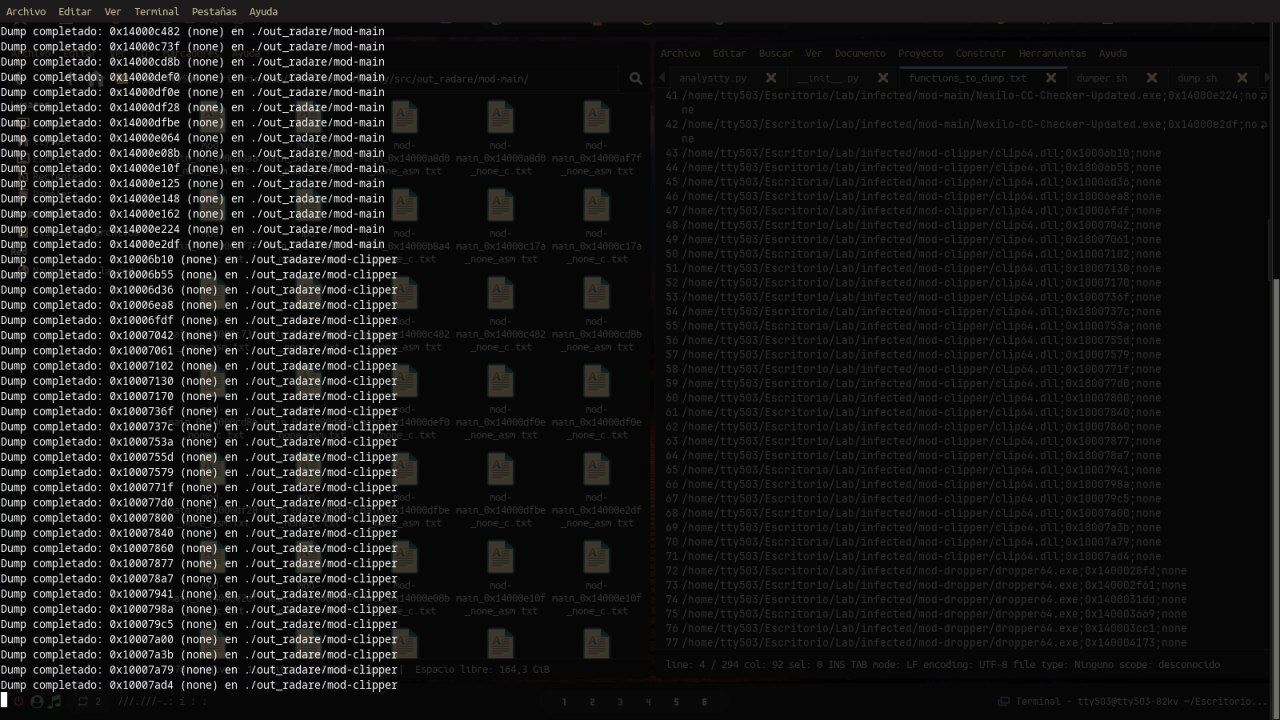 Volcados completados junto al archivo functions_to_dump.txt con direcciones mapeadas