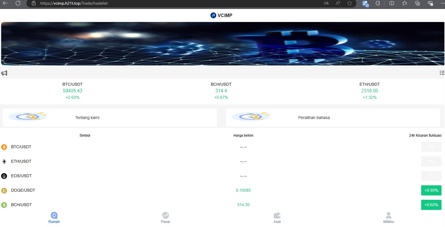 Plataforma VCIMP falsa con idioma predefinido en indonesio